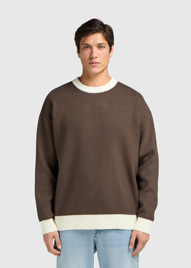 Pull Col Rond Contrast - Brown