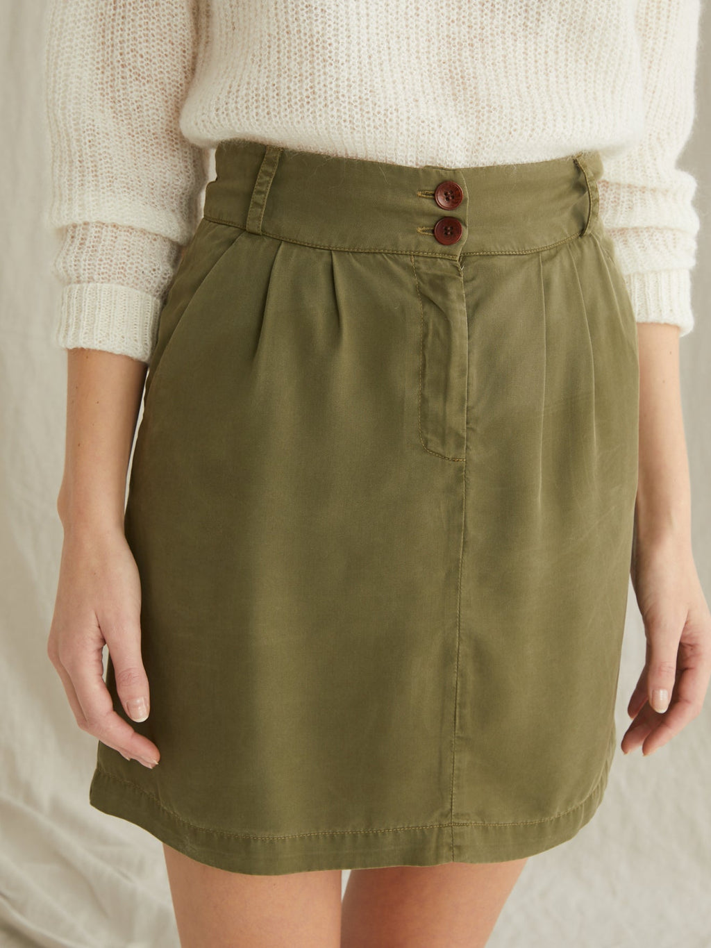 Falda Lyocell Co - Caqui Liso - Mujer