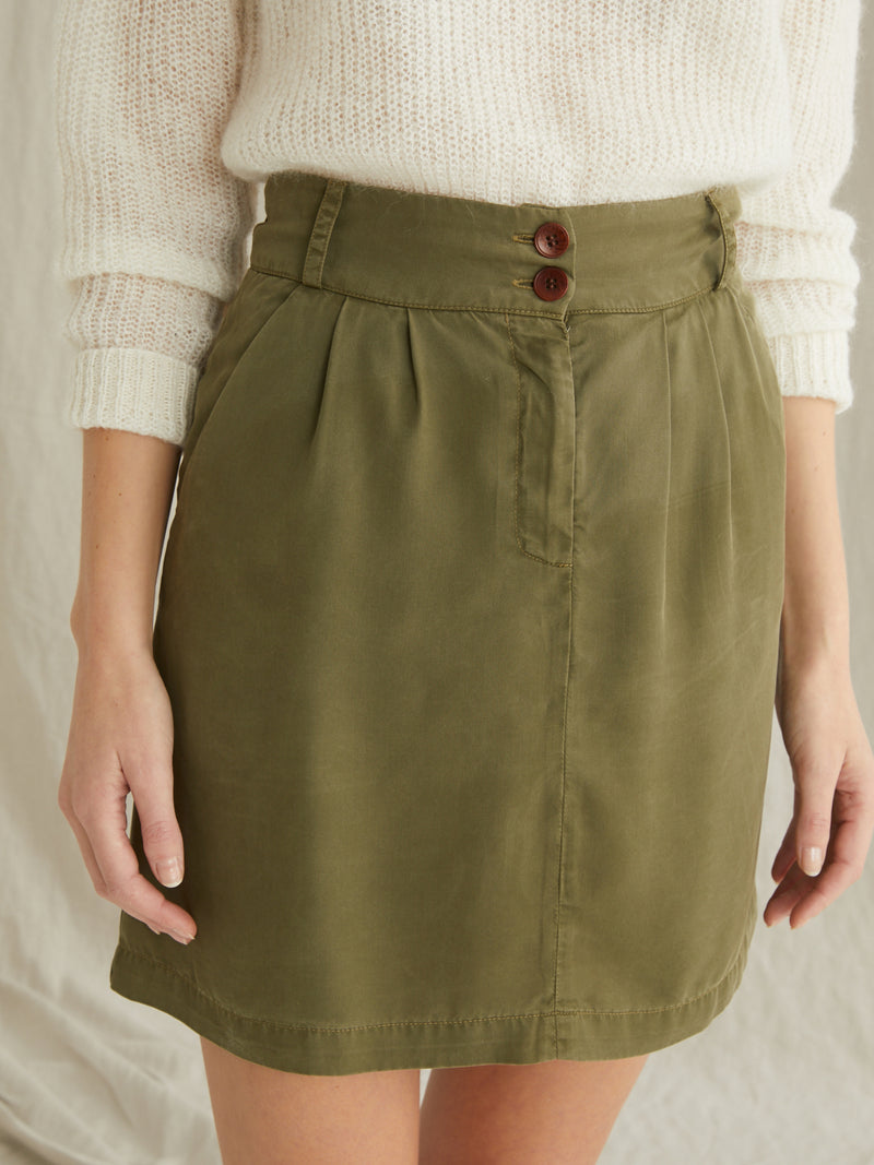 Jupe Lyocell Co - Kaki Uni - Femme