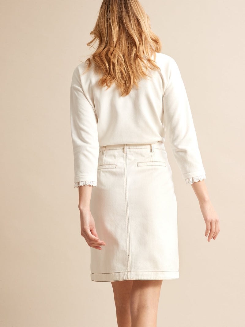 Jupe Denim Ecru - Blanc Moyen Uni - Femme