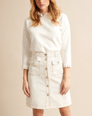 Jupe Denim Ecru - Blanc Moyen Uni - Femme