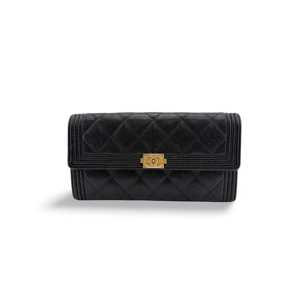 Chanel - Boy Flap Long Leather Wallet - Black