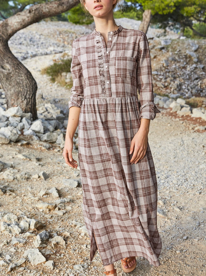 L Kro Dress - Medium Brown Check - Women