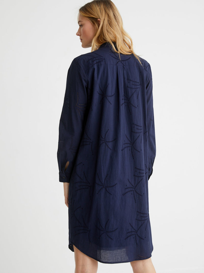 Vestido Brod Angl - Liso Azul Oscuro - Mujer