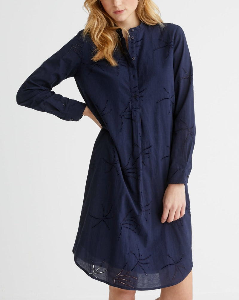 Vestido Brod Angl - Liso Azul Oscuro - Mujer
