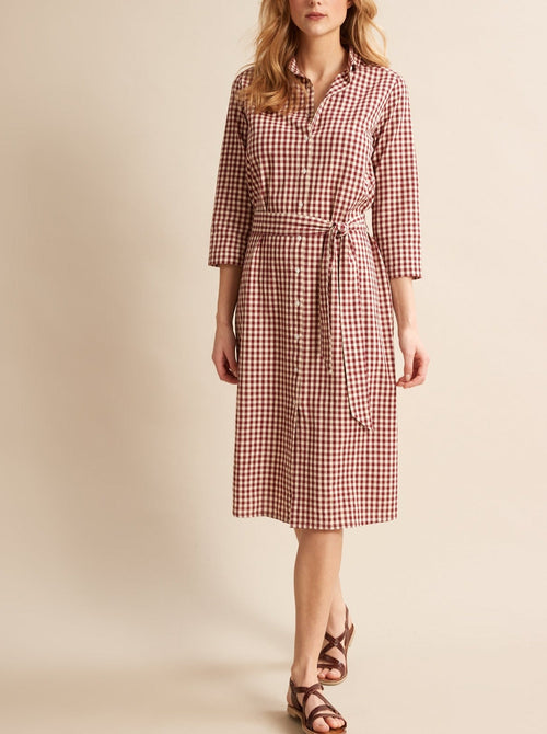 Robe Longue Vic - Rouge Moyen Carreaux - Femme