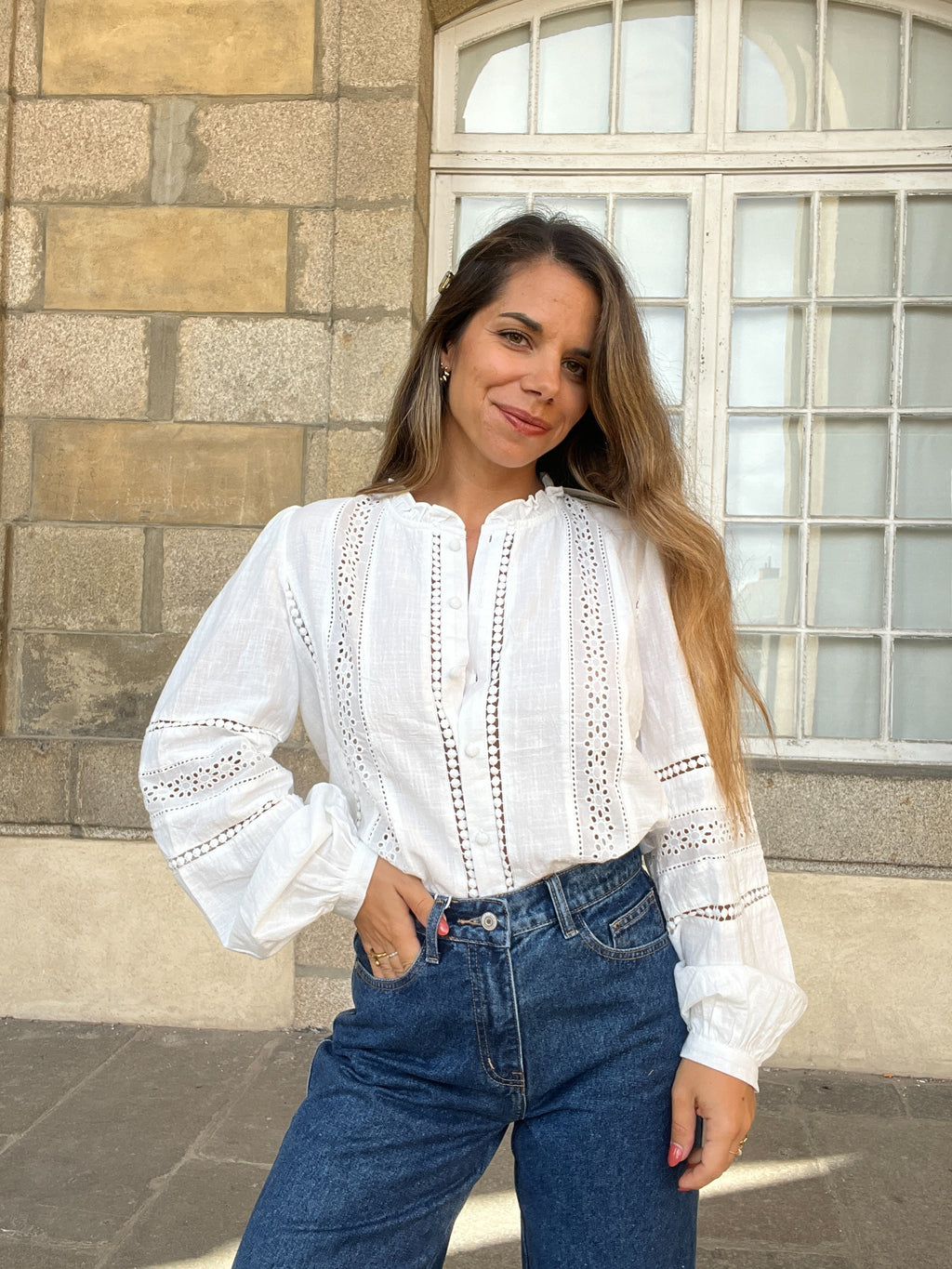 White Blouse with Colombe Embroidery