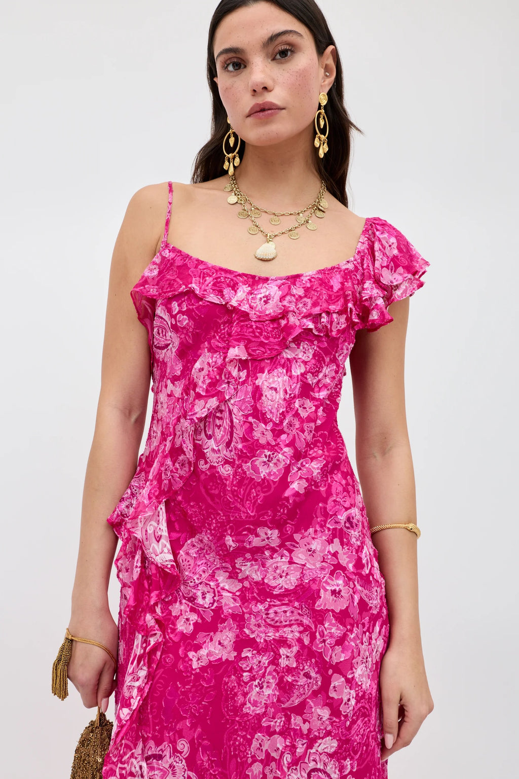 Ester Cara Devore Magenta Dress