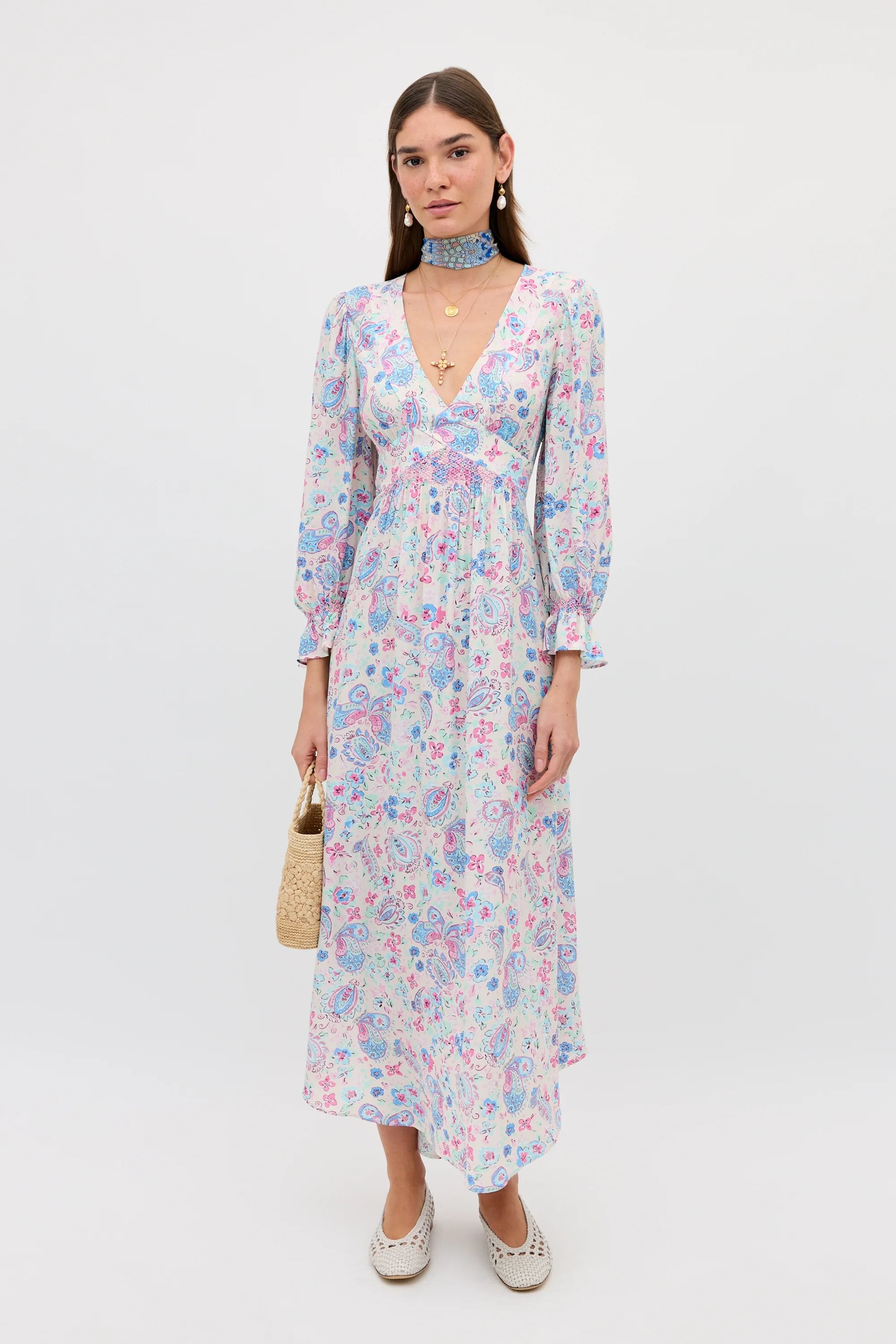 Mireta Cara Floral Cream Dress