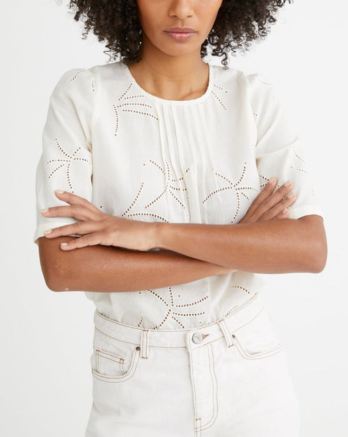 Blouse Brod Ang - Blanc Moyen Uni - Femme