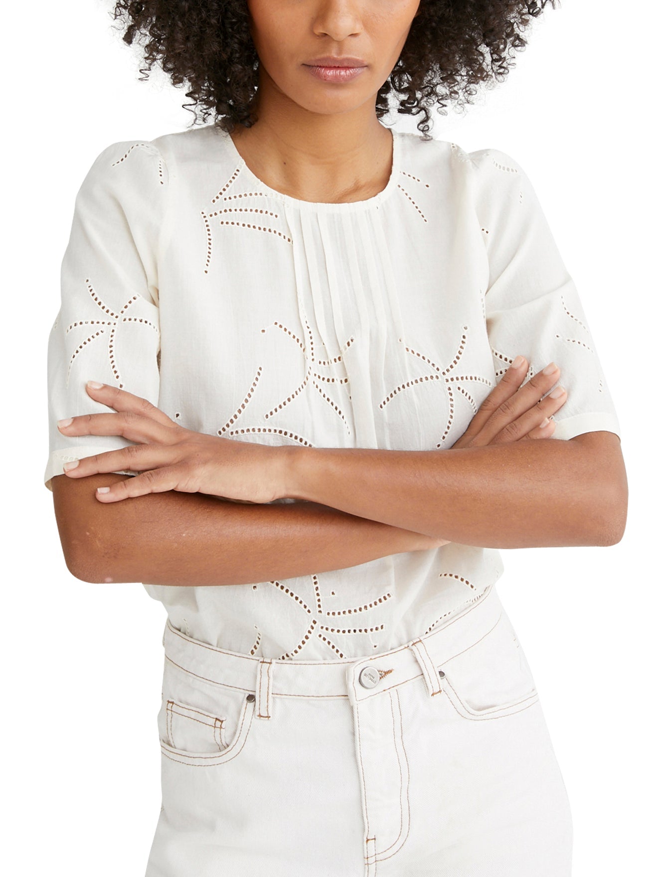Blouse Brod Ang - Blanc Moyen Uni - Femme