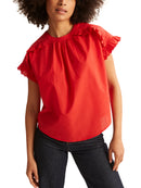 Cyrillus - Top Froufrou Un - Rouge Moyen Uni - Femme