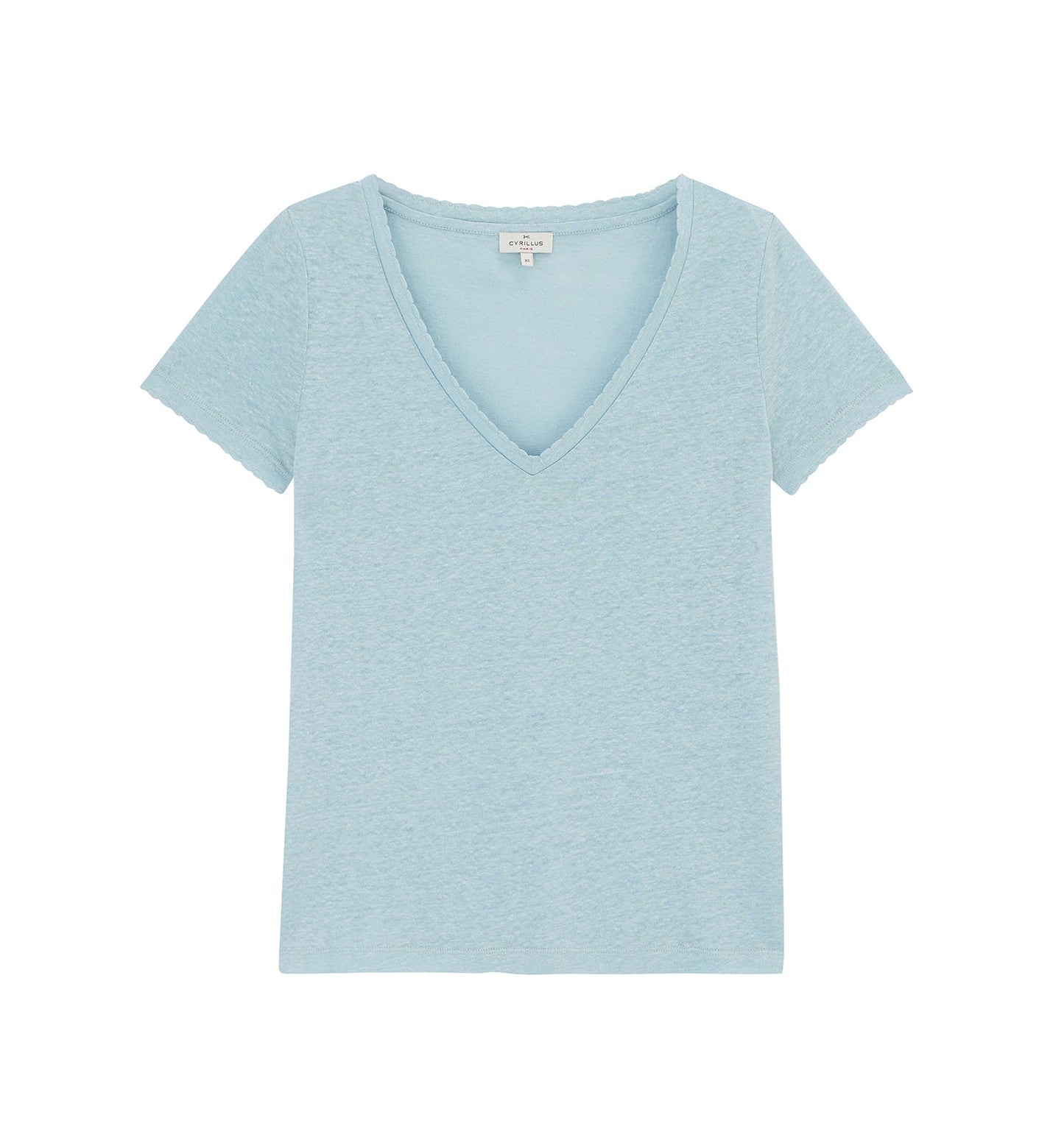 Linen Short-Sleeve V-Neck T-Shirt - Mid Grey Blue - Women