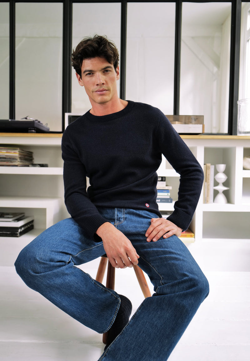 Pull Homme Bleu Marine En Maille - Jean Pull Marine
