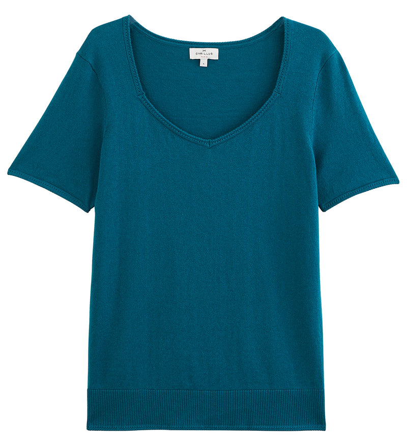 Pull Mc Col V - Bleu Vif Uni - Femme