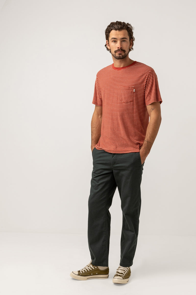 Rhythm - T-Shirt Linen Stripe - Rust - Homme