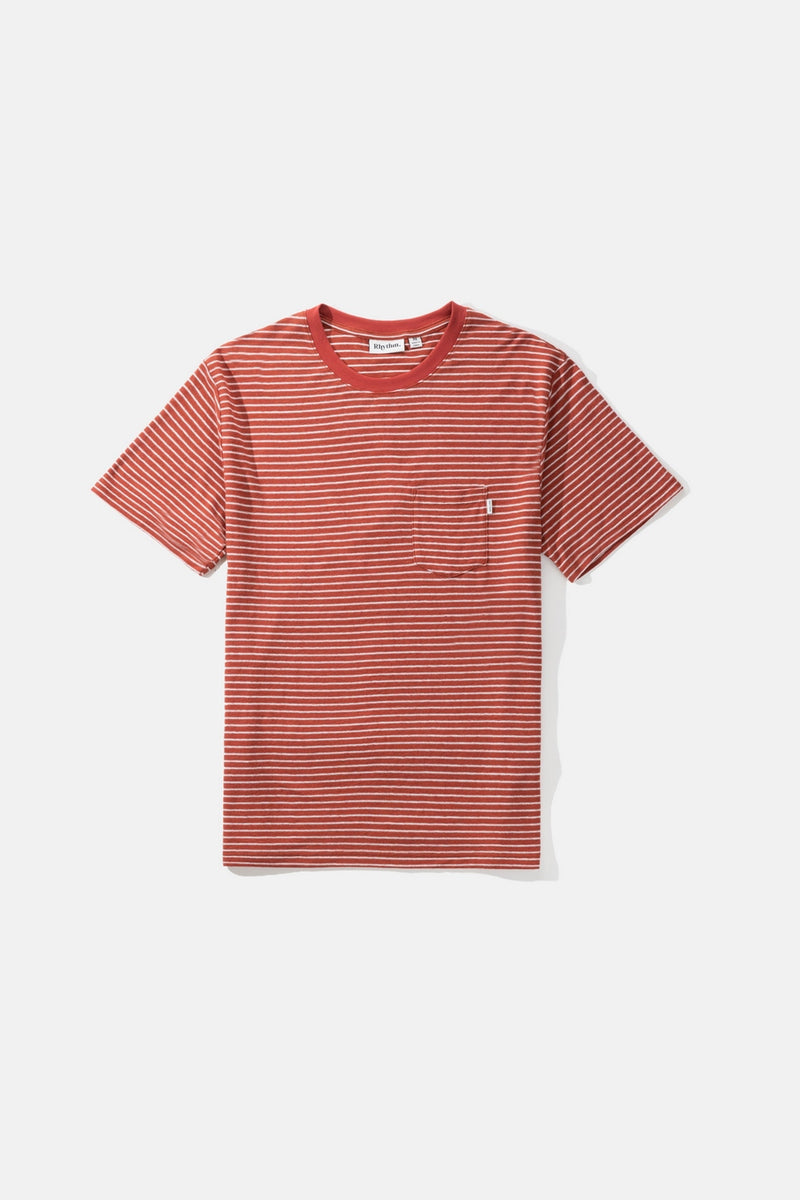 Rhythm - T-Shirt Linen Stripe - Rust - Homme