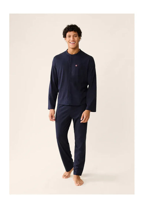 Ensemble Pyjama Haut Et Pantalon En Coton - Bleu Marine