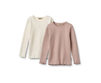 Set di 2 t-shirt a coste a maniche lunghe Ida - Rosa cipria