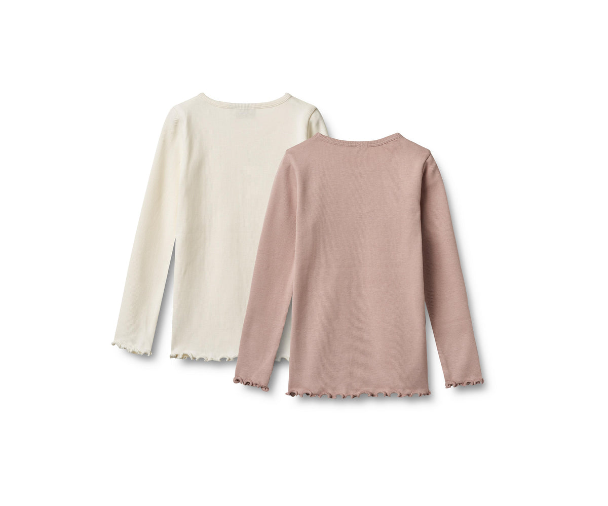 Set di 2 t-shirt a coste a maniche lunghe Ida - Rosa cipria