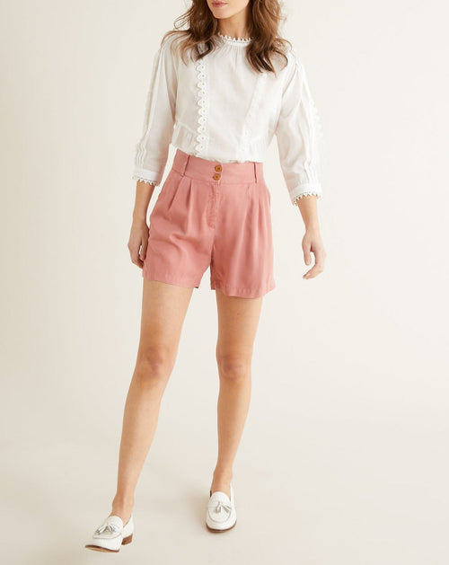 Pantalón corto de Lyocell - Liso Rosa - Mujer