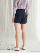 Short Lyocell - Bleu Fonce Uni - Femme