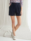 Short Lyocell - Bleu Fonce Uni - Femme