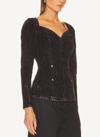 Top Velvet Loveheart Denim - Washed Black - Femme