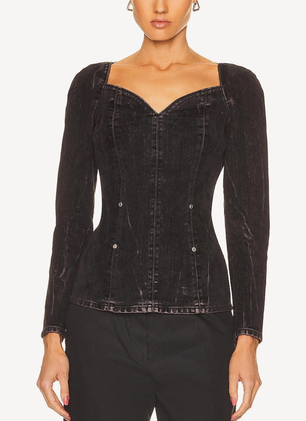 Top Velvet Loveheart Denim - Washed Black - Femme