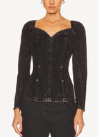 Top Velvet Loveheart Denim - Washed Black - Femme