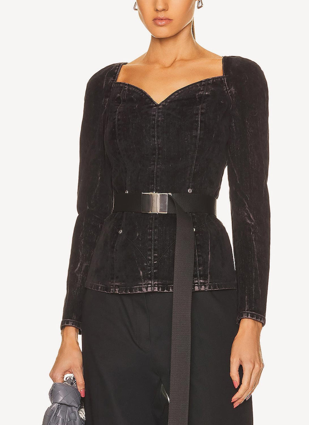 Top Velvet Loveheart Denim - Washed Black - Femme