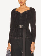 Top Velvet Loveheart Denim - Washed Black - Femme