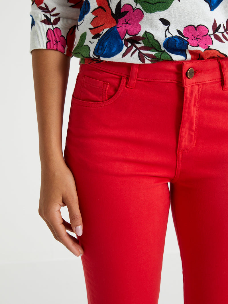 Slim 7/8 Couleu - Rouge Uni - Femme