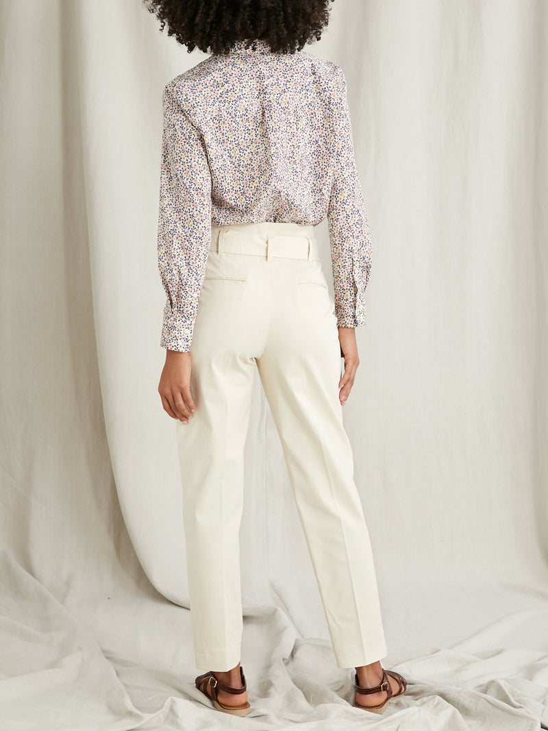 Pantalon Carotte Coton C - Beige Clair Uni - Femme