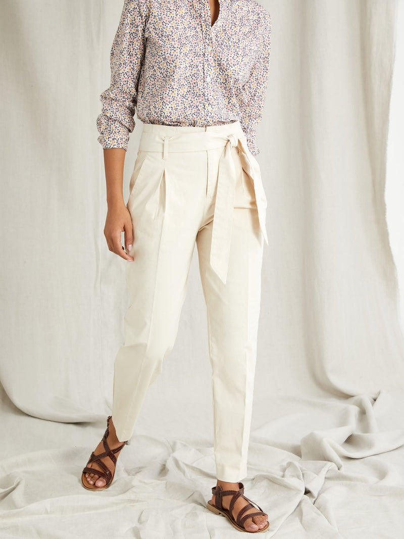 Pantalon Carotte Coton C - Beige Clair Uni - Femme