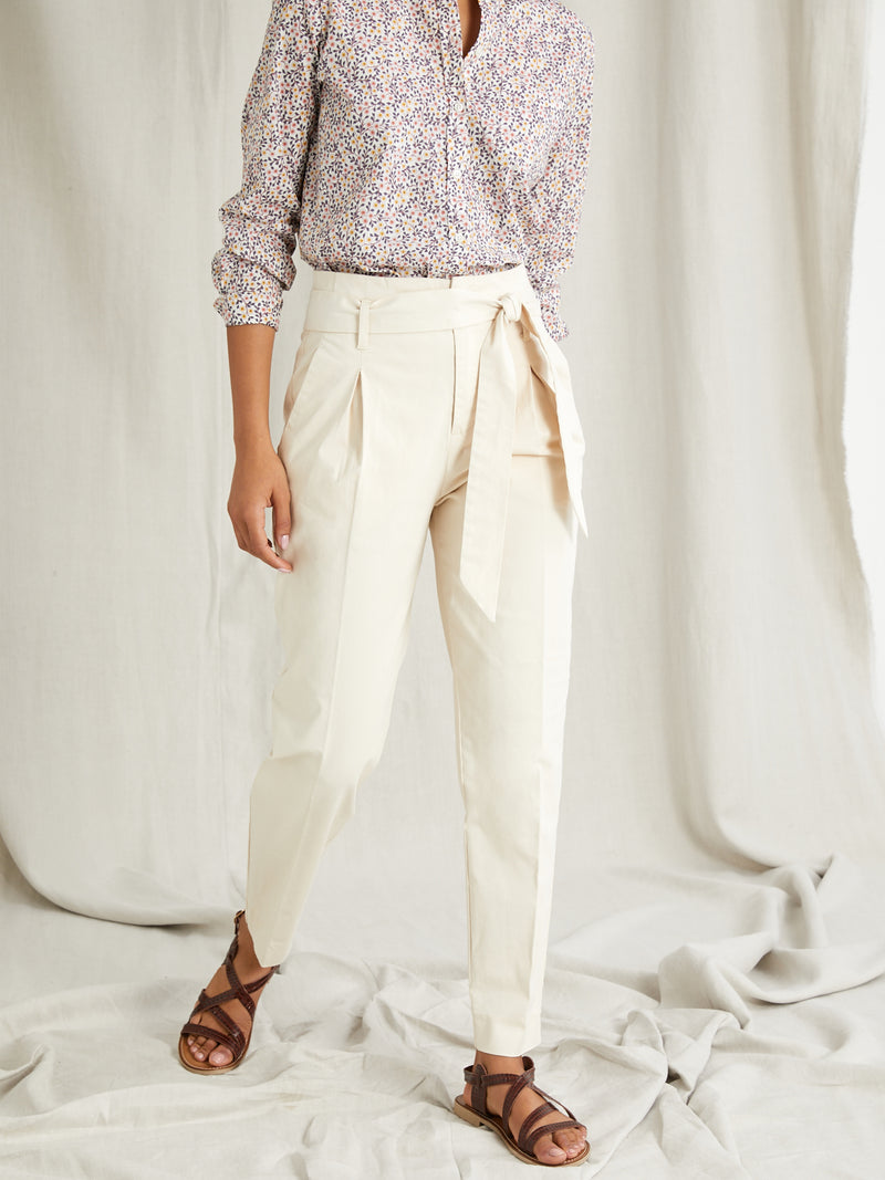 Pantalon Carotte Coton C - Beige Clair Uni - Femme