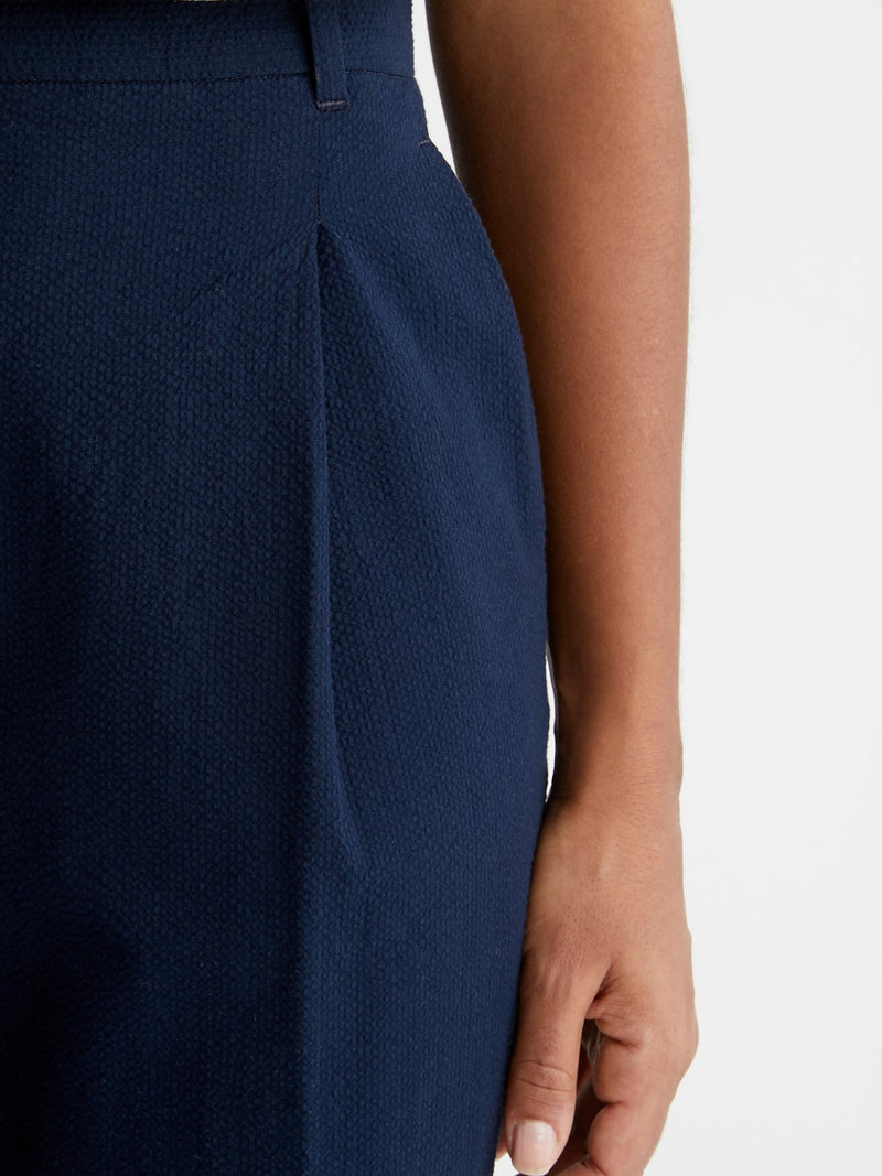 Seersucker Pants - Plain Dark Blue - Women