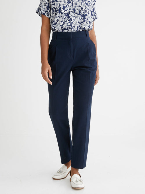 Pantalon Seersucker - Bleu Fonce Uni - Femme