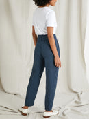 Pantalon Lin Raye B - Bleu Fonce Raye - Femme