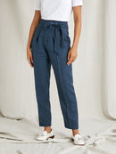 Pantalon Lin Raye B - Bleu Fonce Raye - Femme