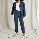 Pantalon Lin Raye B - Bleu Fonce Raye - Femme