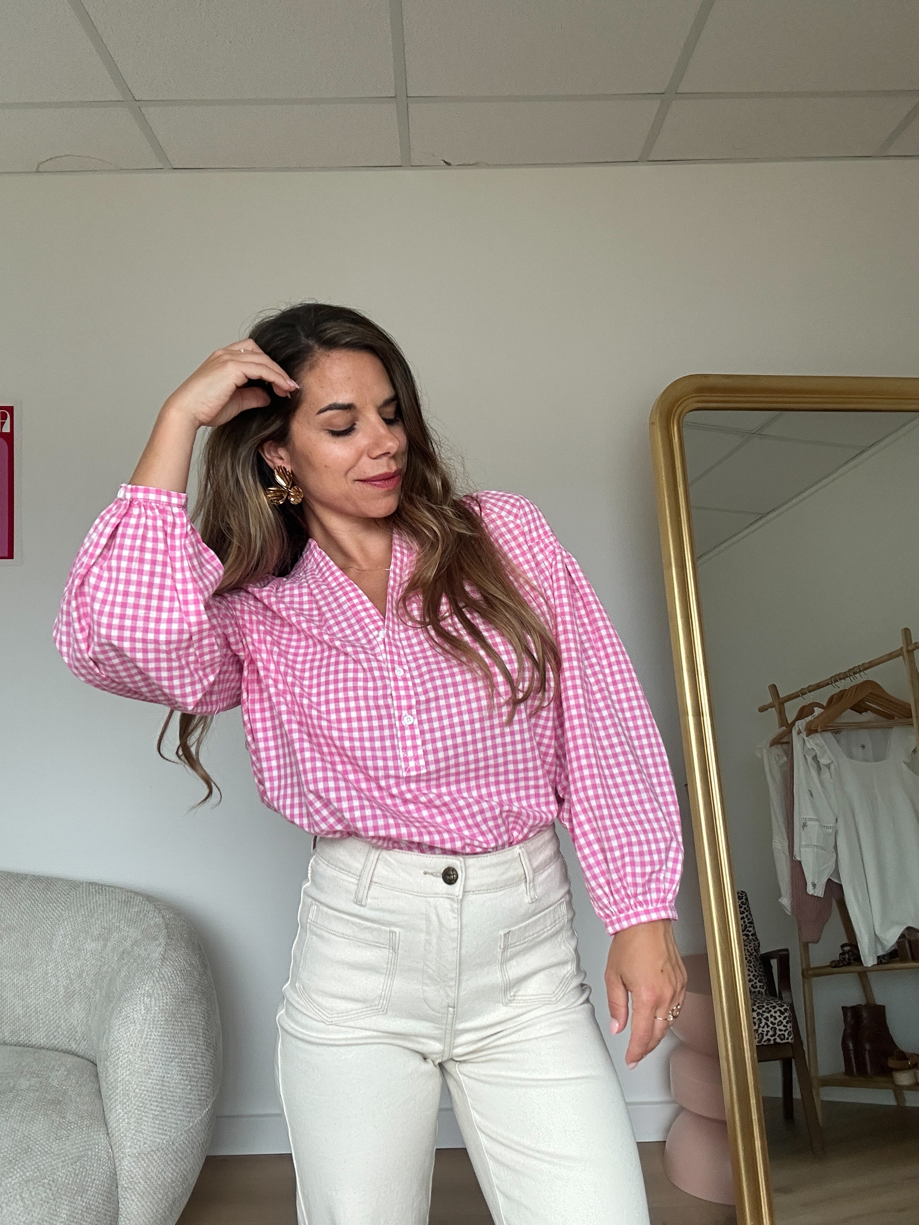 Blusa de cuadros vichy rosa Clothilde