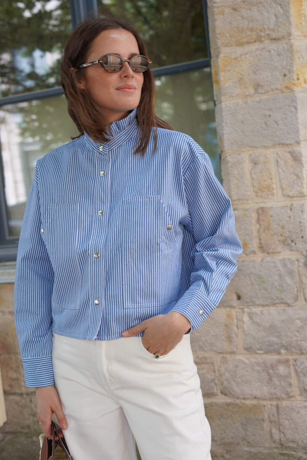 Zélie Stripe Short Jacket Blue/White