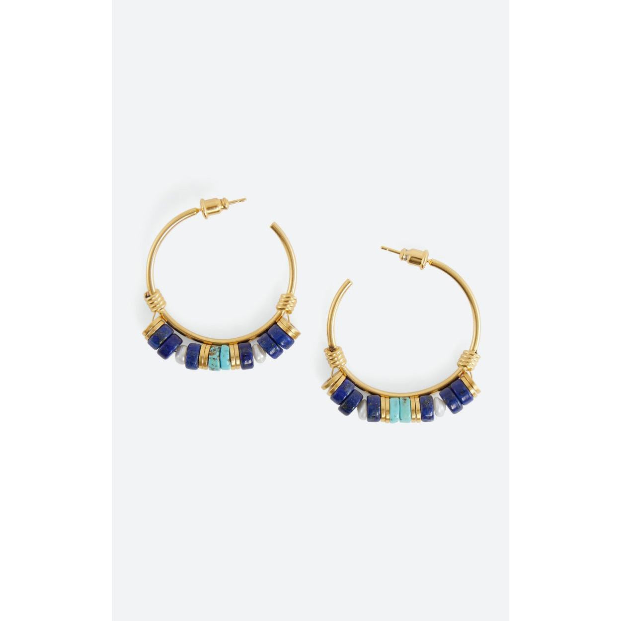 Aros Con Perlas - Azul Multicolor