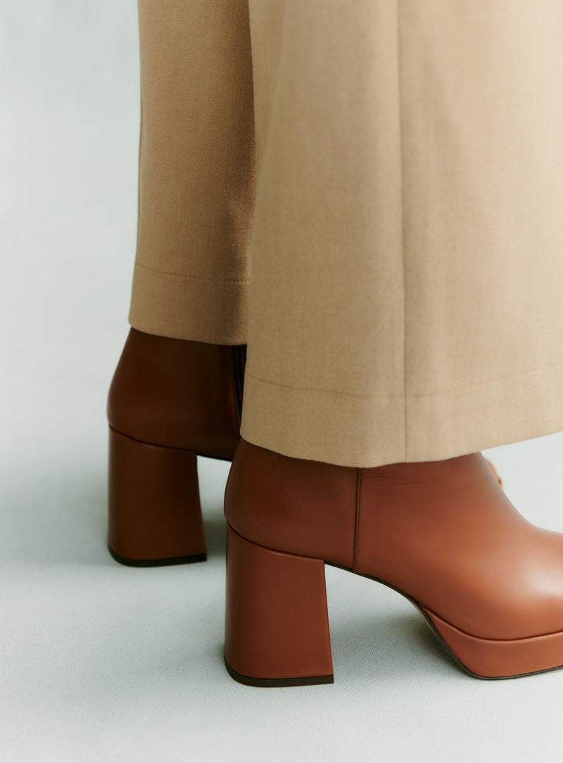 BOTTINES CUIR CAMEL CALYPSO PETITE MENDIGOTE