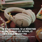Marshall – Monitor III ANC - Cuffie Wireless - Crema, cuffie audio bianche appoggiate su un tavolo in legno, vista frontale