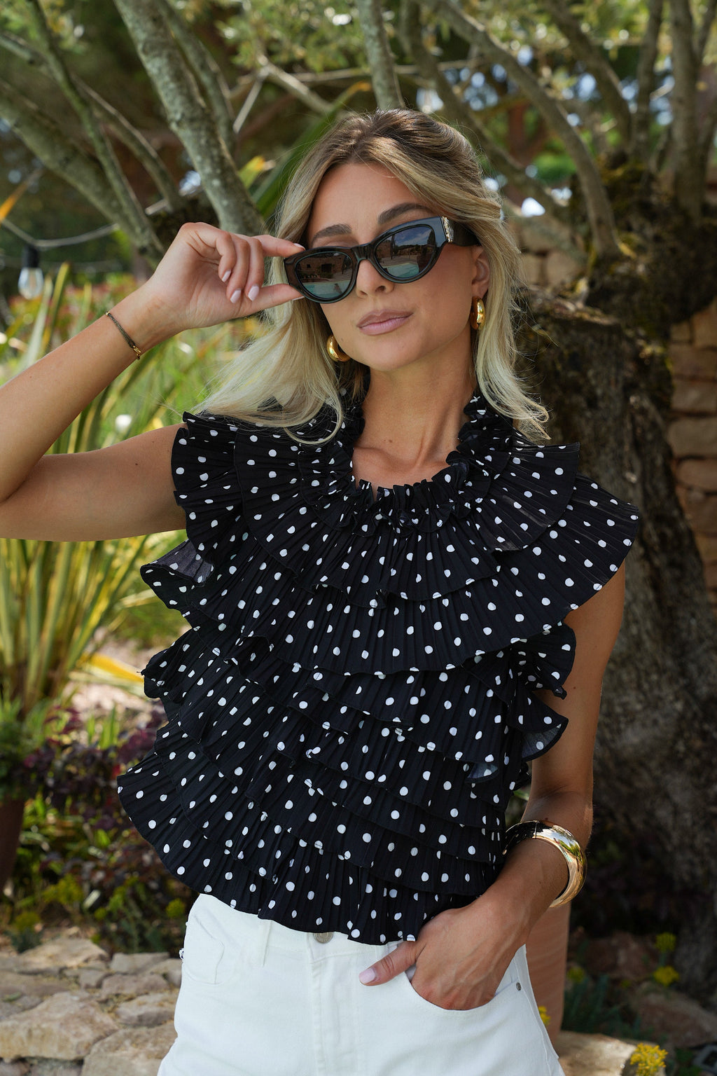 Blouse À Pois Jade - Noire
