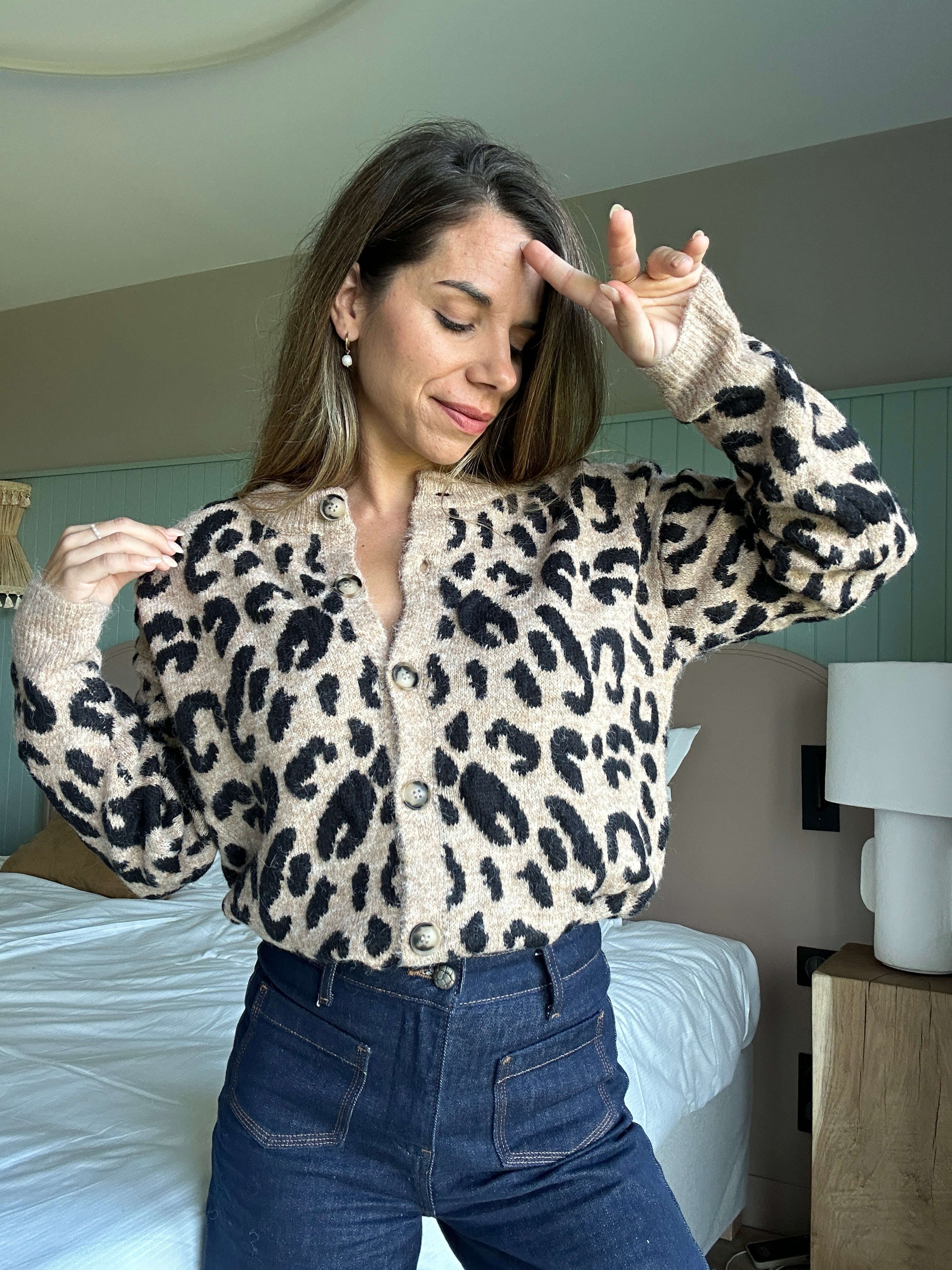 Cárdigan de leopardo beige Camille
