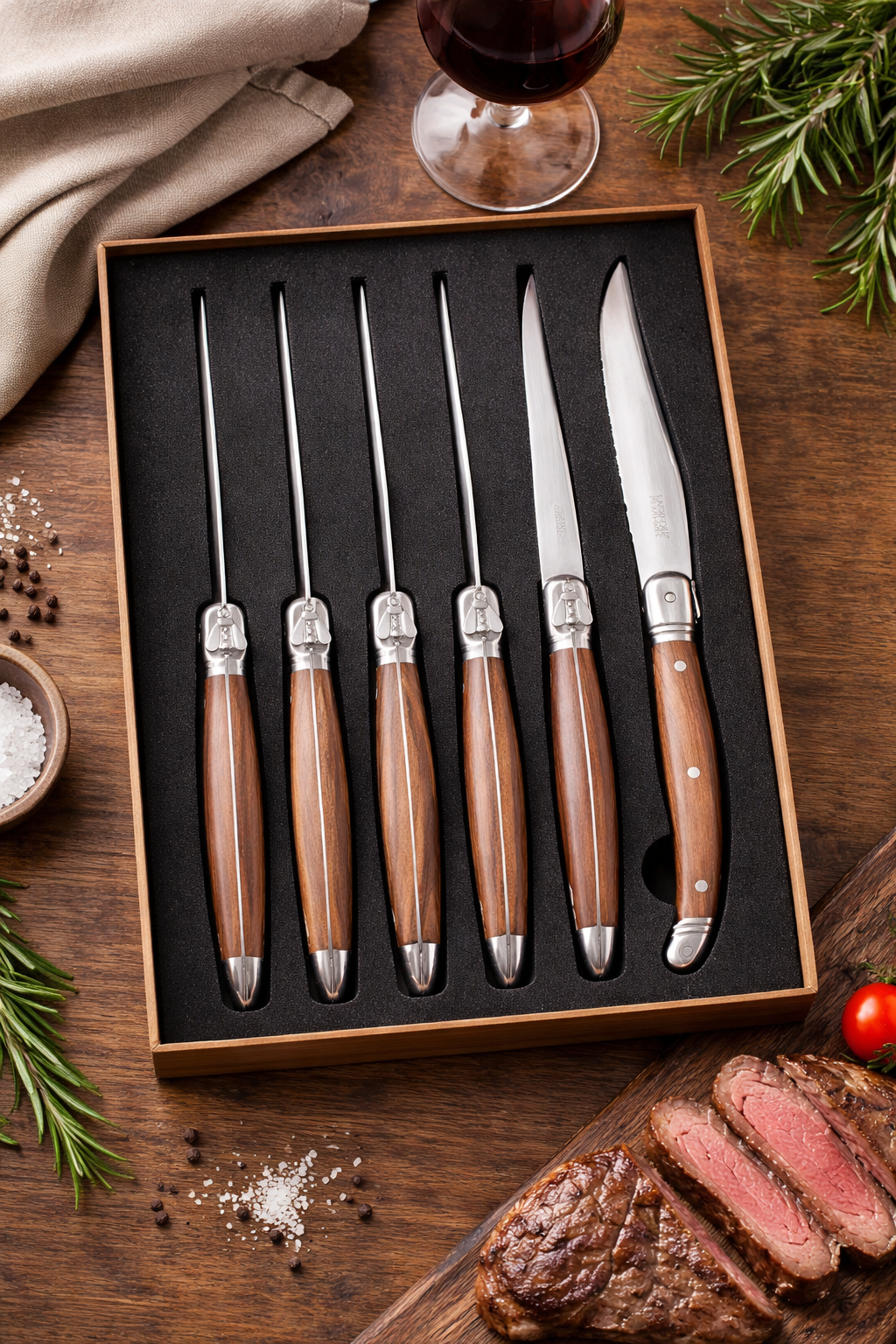 Box Of 6 Knives - Walnut Wood - Lg Héritage