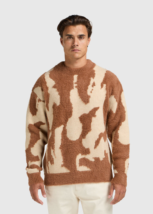 Hairy Glacier Round Neck Sweater - Brown - Sand